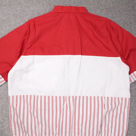 VTG 80s 90s Award Deadstock Large Red White Striped Short Sleeve Collared Shirt - Picture 9 of 9